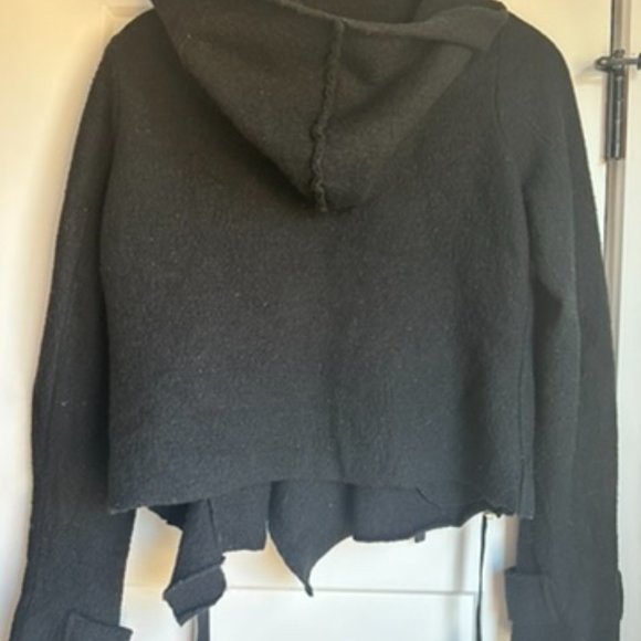 Free People Cinch Front Draped Hoodie Jacket Wool Black Sweater - Picture 8 of 8